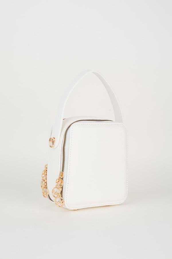 Kadın Hazer Beyaz 3 Bölmeli Astarlı Suni Deri Ayarlanabilir Askılı Fermuar Kapama El Ve Omuz Çantası - Image 1