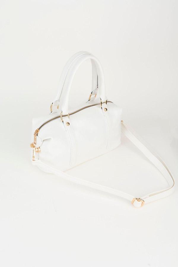 Kadın Ortanca Beyaz Tasarım Kırık Rugan Deri Astarlı Fermuar Kapama El Kol Ve Omuz Çantası - Image 1
