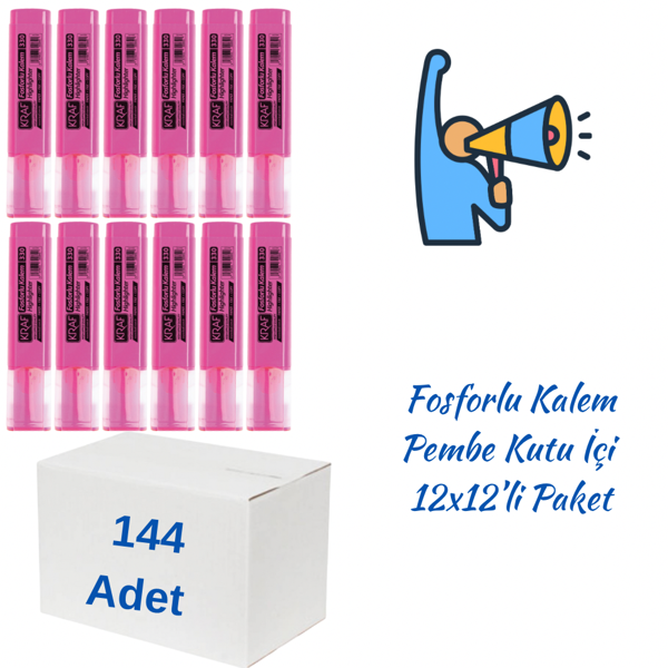 Kraf Fosforlu Kalem 330 Pembe 144 Adet - Image 1