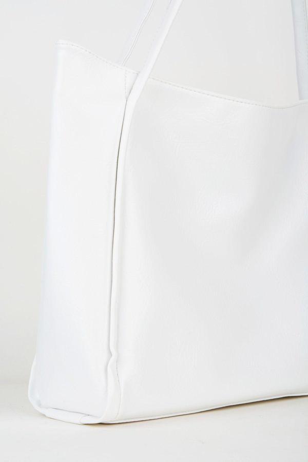 Kadın Torba Beyaz Kırışık Suni Deri Büyük Boy Fermuar Kapama El Kol Ve Omuz Çantası - Image 1