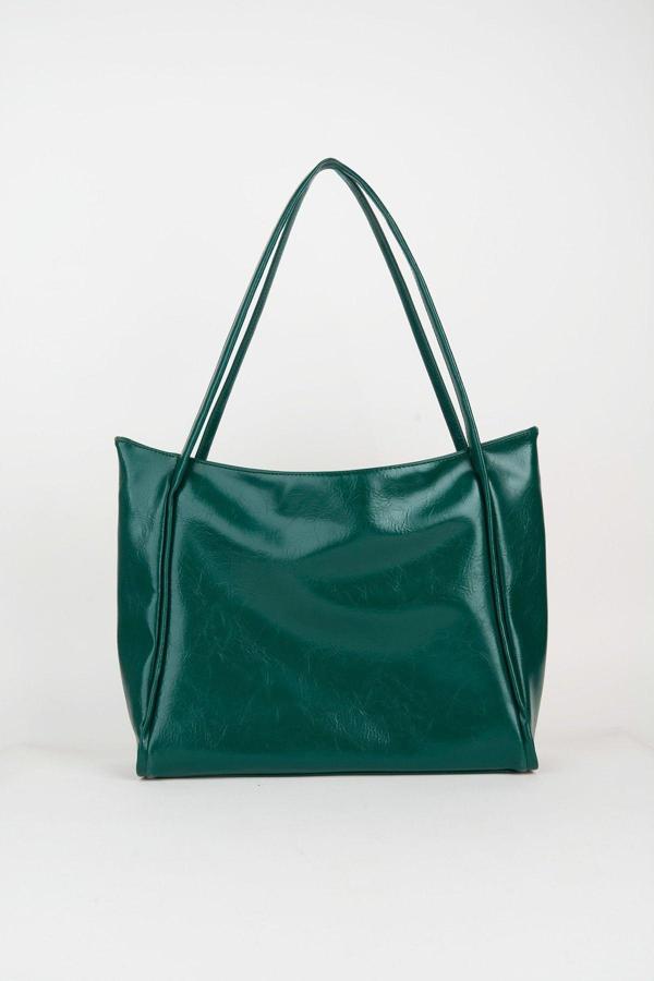 Kadın Torba Yeşil Kırışık Suni Deri Büyük Boy Fermuar Kapama El Kol Ve Omuz Çantası - Image 1