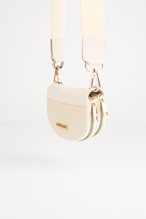 Kadın Krem Tasarım 2 Bölmeli Mini Boy Fermuar Kapama Cüzdan Ve Omuz Çantası - Image 1