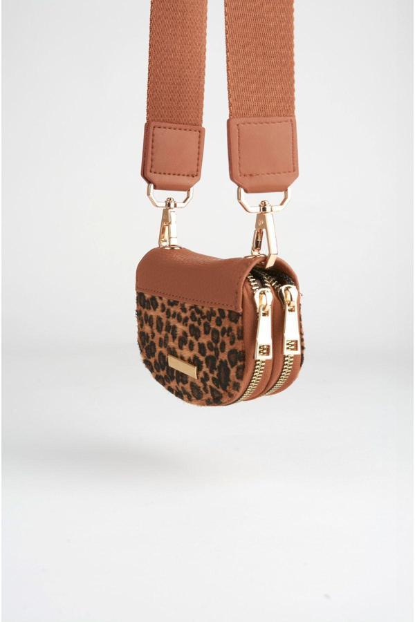 Kadın Leopar Tüylü Tasarım 2 Bölmeli Mini Boy Fermuar Kapama Cüzdan Ve Omuz Çantası - Image 1
