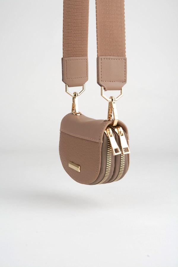 Kadın Vizon Tasarım 2 Bölmeli Mini Boy Fermuar Kapama Cüzdan Ve Omuz Çantası - Image 1