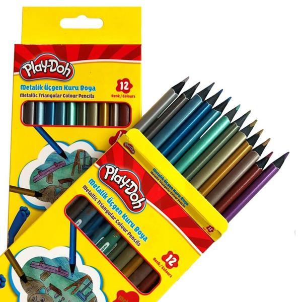 Play-Doh Üçgen Kuru Boya Kalemi Metalik Siyah Lata 12 Renk PLAY-KU025 - Image 1