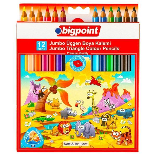 Bigpoint Jumbo Üçgen Kuru Boya Kalemi 12 Renk - Image 1