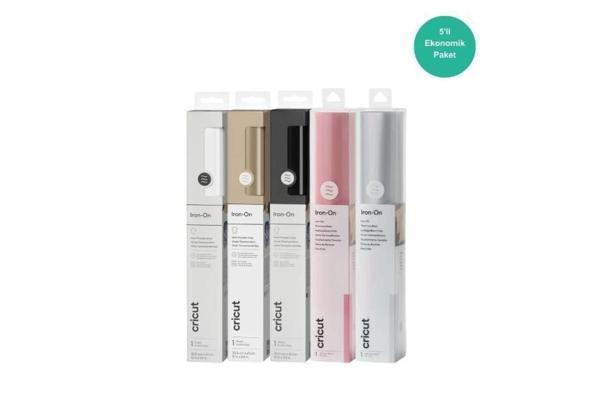 Cricut Everyday Iron-On Folyo 30x60cm Klasik Renkler 5'li Set (Siyah, Beyaz, Gümüş, Altın, Pembe) - Image 1