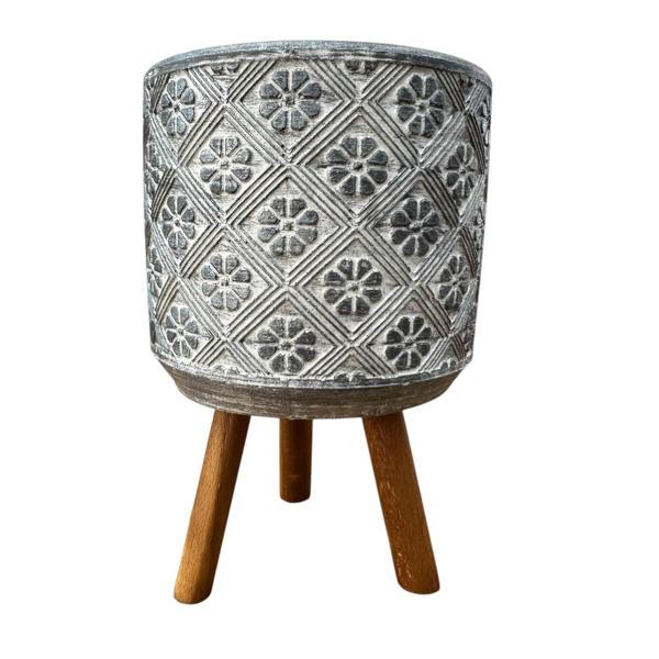 Bitki Tasarımı Ev dekorasyon Gri Yonca Ayaklı Beton Saksı Çiçeklik Saksılık - Image 1