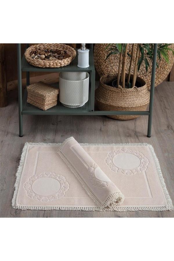 Püskül Dantelli Ayak Havlusu 50x70 cm - 2 adet-Bej - Image 1