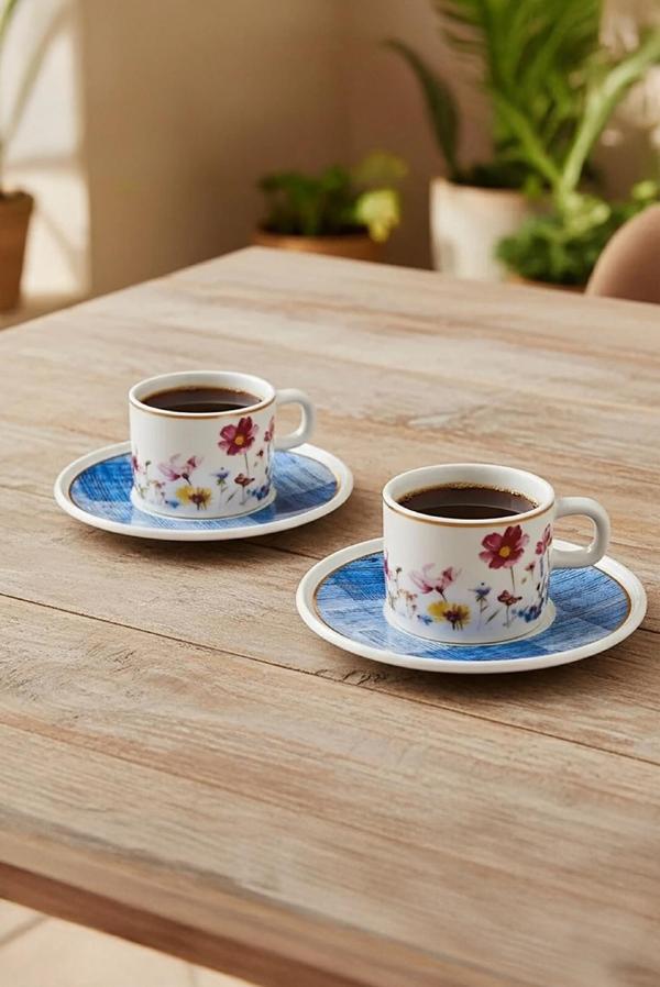 Güral Porselen Mental 4 Parça Çay Fincan Takımı 6709 Mavi - Image 1