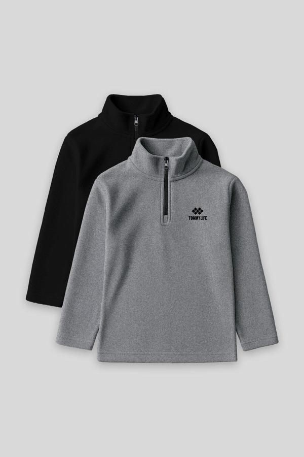 Standart Fit 2li Paket Siyah-Gri Melanj Erkek Çocuk Polar Sweatshirt - 11221 - Image 1