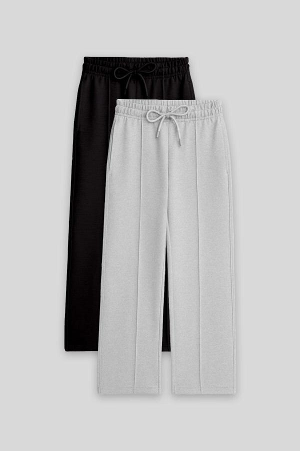 Standart Fit 2li Paket Siyah-Kar Melanj Kız Çocuk Eşofman Alt -75144 - Image 1