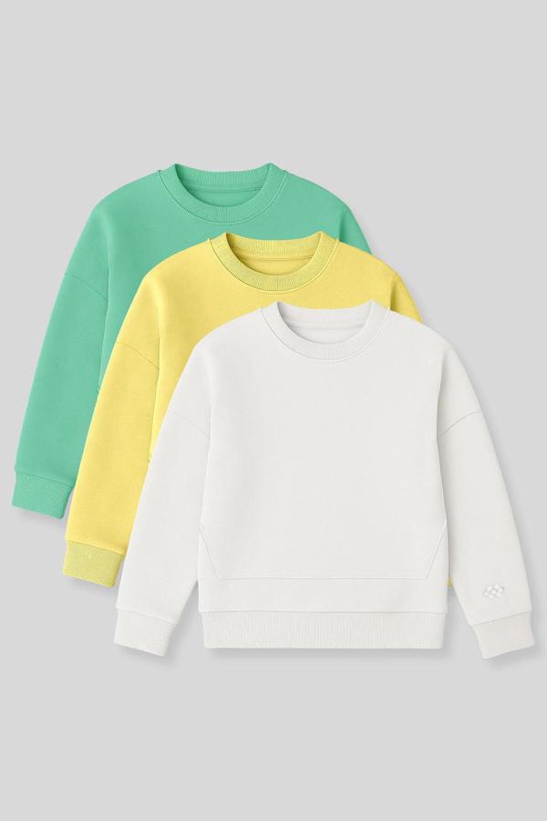 Oversize 3lü Paket Sarı-Ekru-Su Yeşili Kız Çocuk Sweatshirt - 75150 - Image 1