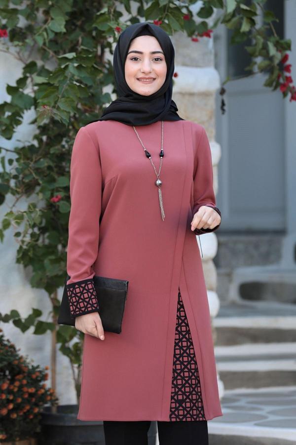 Lazer Kesim Detaylı Büyük Beden Tesettür Takım - Image 1