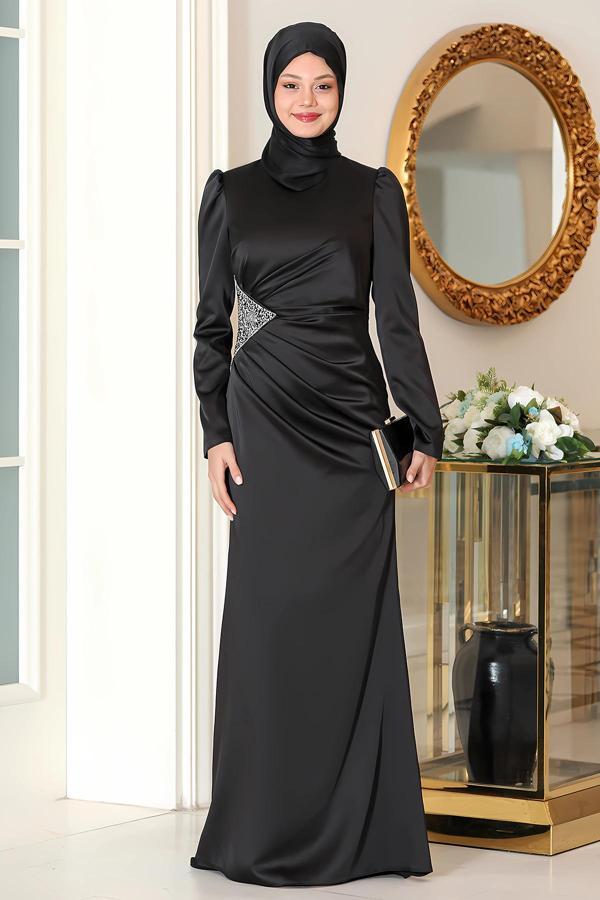 Bel Taş Baskı Şık Saten Efsun Abiye - Image 1