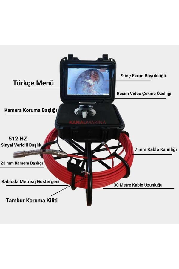 Kanal Makina Kanal Gözlem Kamerası 30 Metre Kablo Sinyal Vericili - Image 1