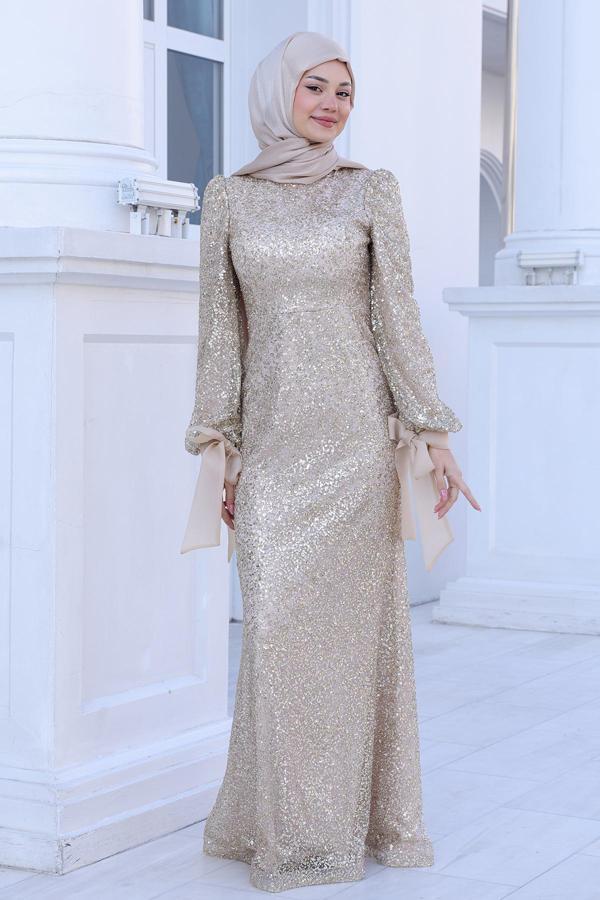 Parıltılı Kol Detaylı Şimal Tesettür Büyük Abiye - Image 1