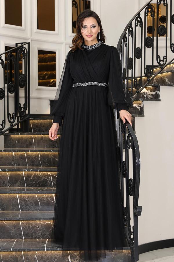 Senna Taş Detaylı Büyük Beden Şık Tesettür Abiye - Image 1