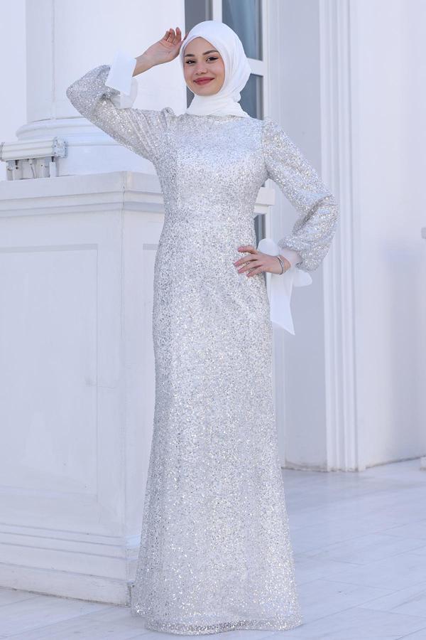 Parıltılı Kol Detaylı Şimal Tesettür Büyük Abiye - Image 1