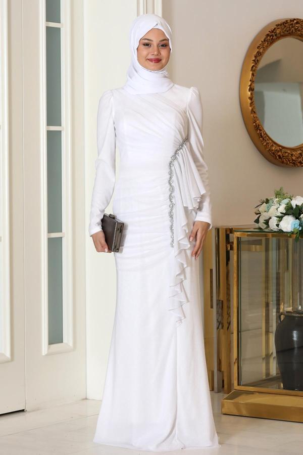 Parıltılı Fırfır Detaylı Zühre Tesettür Abiye - Image 1