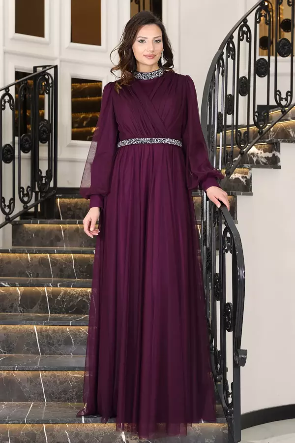 Senna Taş Detaylı Büyük Beden Şık Tesettür Abiye - Image 1