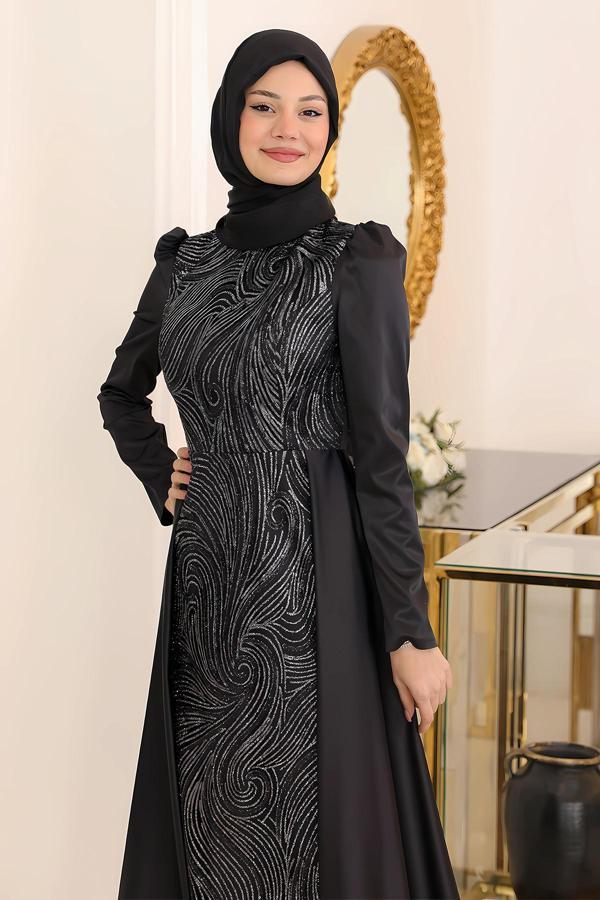 Taş Baskı Tasarım Saten Miray Abiye - Image 1