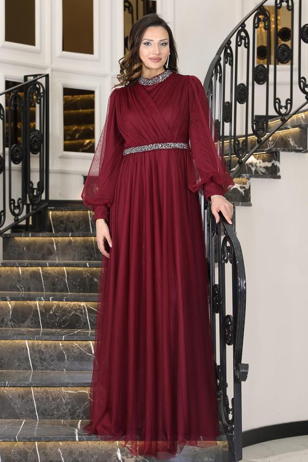 Senna Taş Detaylı Büyük Beden Şık Tesettür Abiye - Image 1
