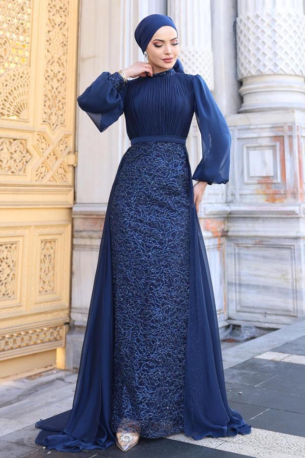 Lavanta Şifon Detaylı Gliten Kumaş Şık Tesettür Abiye - Image 1