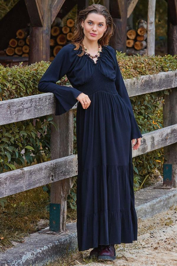 Yakası Lastikli İspanyol Kol Kışlık Elbise - Image 1