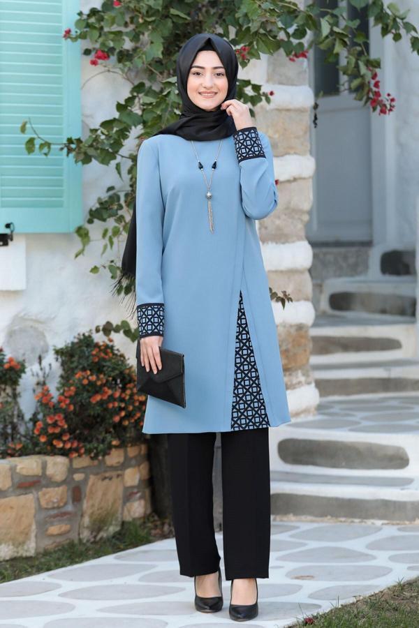 Lazer Kesim Detaylı Büyük Beden Tesettür Takım - Image 1