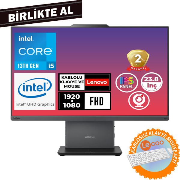 Lenovo ThinkCentre Neo 50AG5 i5-13420H 32GB 512GB SSD 23.8"Fdos+Kablosuz Klavye Mouse 12SC002WTR 034 - Image 1