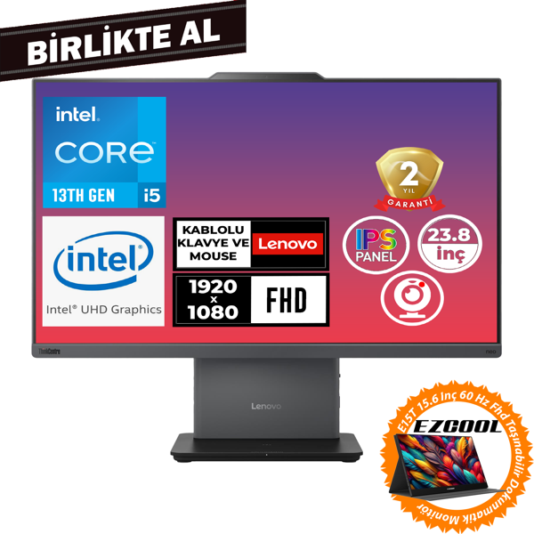 Lenovo ThinkCentre Neo 50A G5 i5-13420H 32GB 512GB SSD 23.8" Fdos+15.6" Touch Monitör 12SC002WTR 036 - Image 1