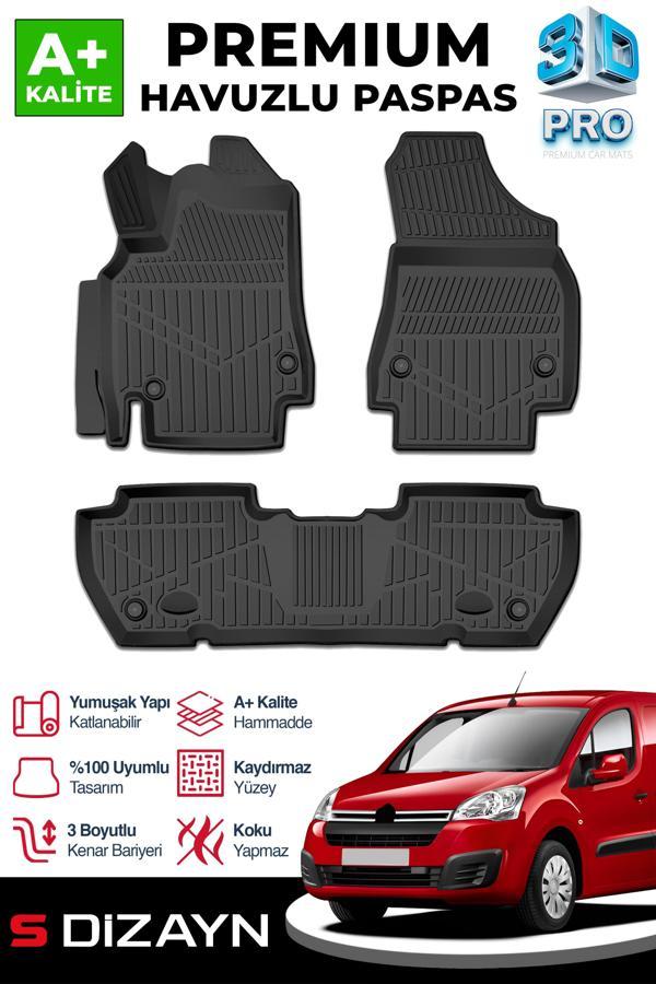 S-Dizayn Citroen Berlingo 3D Pro Havuzlu Paspas 2008-2018 Üzeri A+ Kalite - Image 1