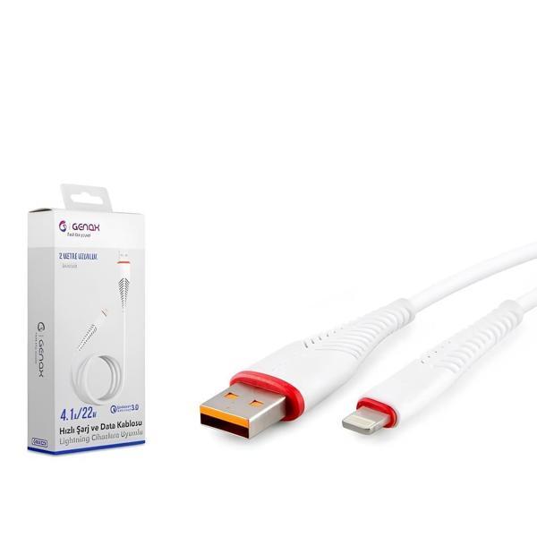 GENAX GNX129 LIGHNING TO USB BALIK KABLO 4.1A 22W BEYAZ 2MT - Image 1