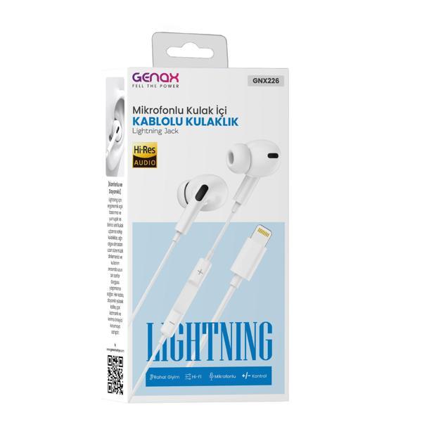 Genax GNX226 Mikrofonlu Kablolu Kulak İçi Kulaklık Lightning Girişli - Image 1