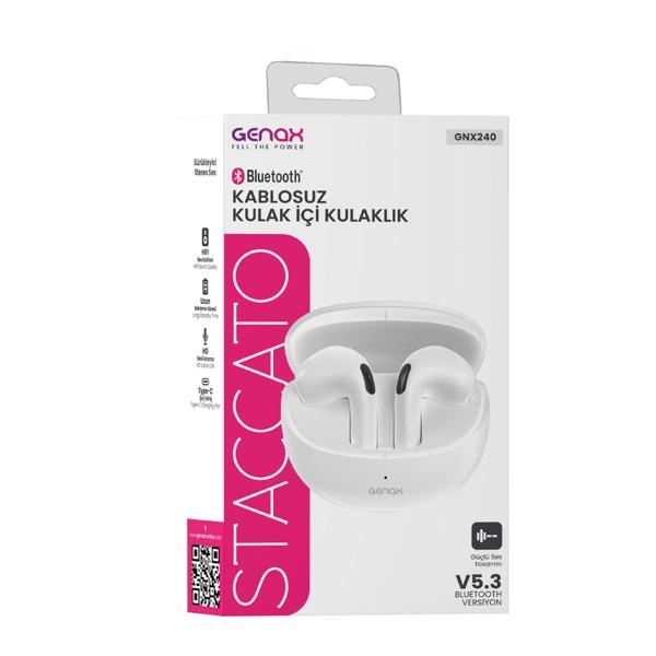 Genax GNX240 Staccato Kablosuz Bluetooth Kulak İçi Kulaklık BT 5.3 Type C Şarjlı - Image 1