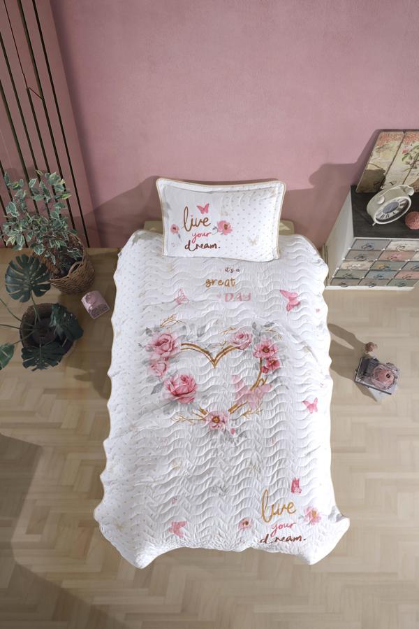 Clasy %100 Pamuk Tek Kişilik Yatak Örtüsü Dream V1 Bej - Image 1