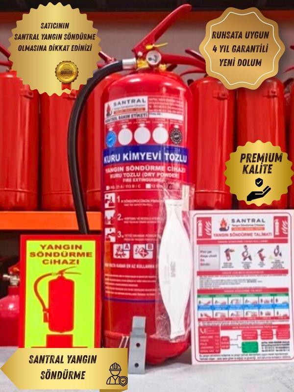 6 kg Abc Kkt Yangın Söndürme Tüpü 4 Yıl Garantili Fosforlu Levha,Askı Aparatı Kullanma Talimatı ve 3M N95 Maske Dahil - Image 1