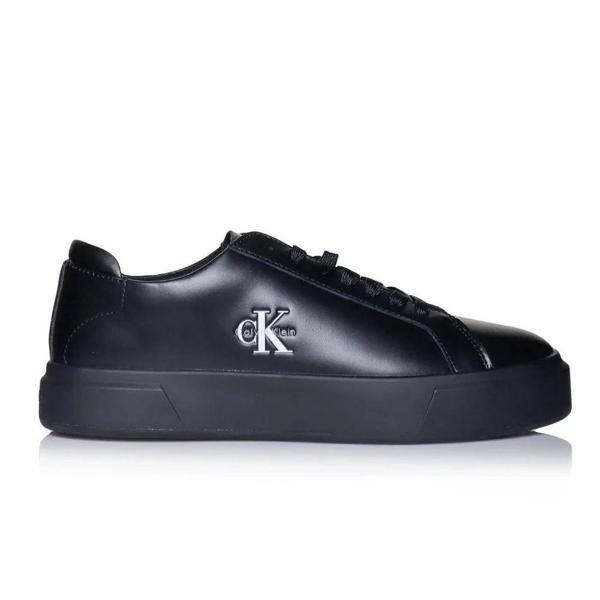 Calvin Klein Basketbol Stili Düz Tabanlı Bağcıklı Deri Monogramlı Erkek Siyah Sneaker YM0YM01460-0GJ - Image 1