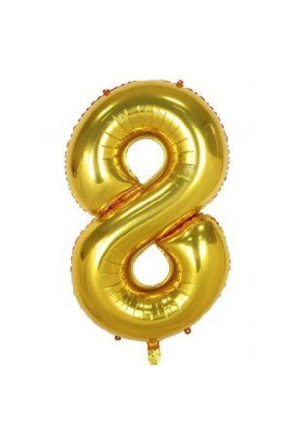 Parti Sürprizi Folyo Balon 8 Rakam Altın Renk 100 Cm - Image 1