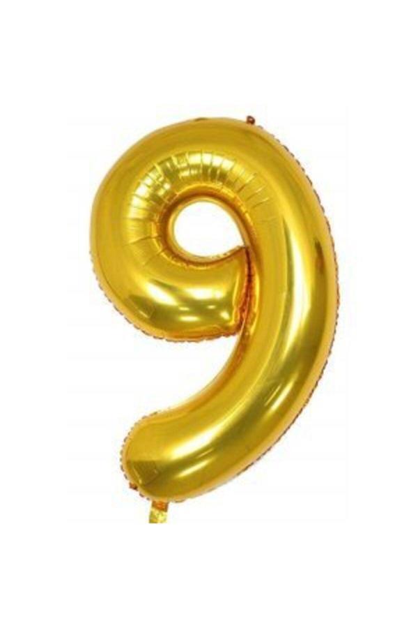 Parti Sürprizi Folyo Balon 9 Rakam Altın Renk 100 Cm - Image 1