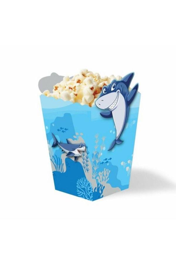 Parti Sürprizi Köpek Balığı Teması Özel Kesim Mısır Kutusu  8 Adet - Image 1