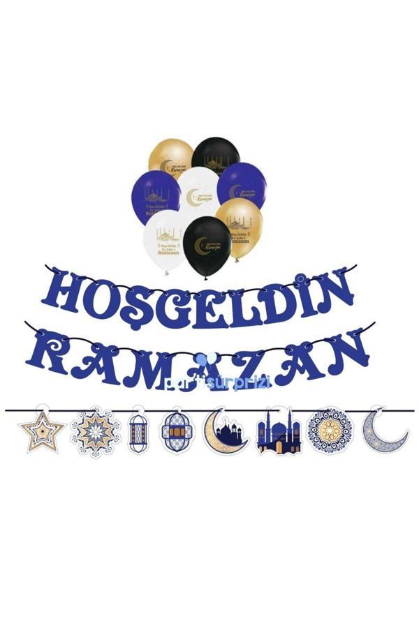 Parti Sürprizi Hoş Geldin Ramazan Mavi Balonlu Dekoratif Set - Image 1