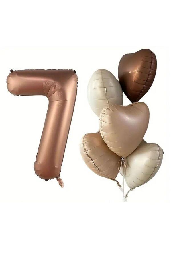 Parti Sürprizi Çikolata Karamel Kalpli 7 Yaş Folyo Balon Set - Image 1