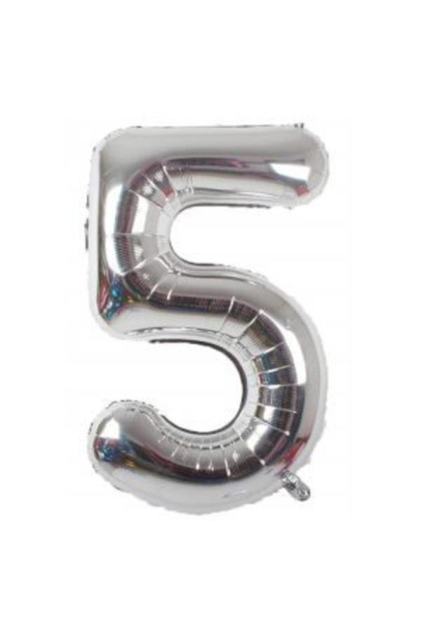 Parti Sürprizi Folyo Balon 5 Rakam Gümüş Renk 100 Cm - Image 1