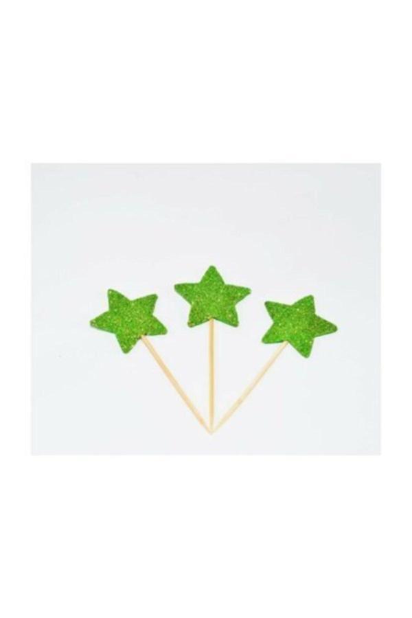 Parti Sürprizi Yeşil Simli Yıldız Eva Kürdan 12 Adet - Image 1