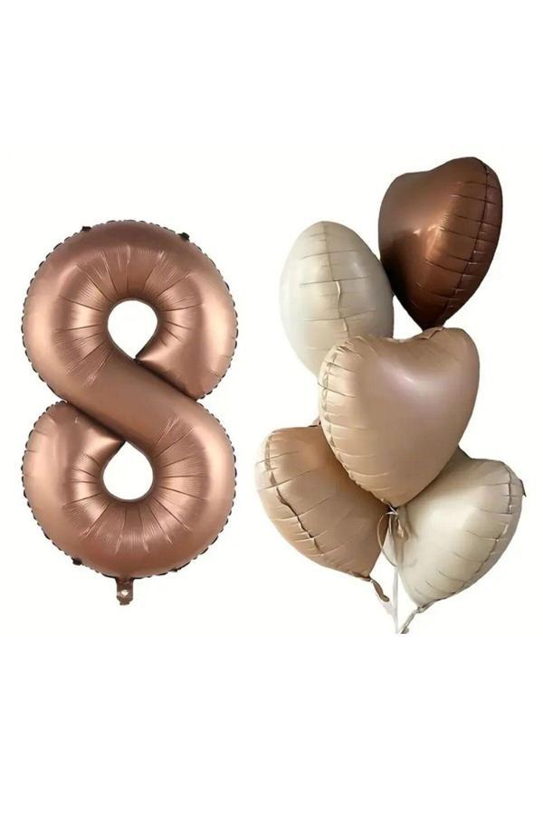 Parti Sürprizi Çikolata Karamel Kalpli 8 Yaş Folyo Balon Set - Image 1