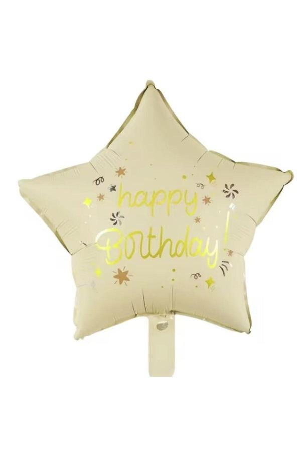 Parti Sürprizi Happy Birthday Krem Renk Yıldız Folyo Balon - Image 1