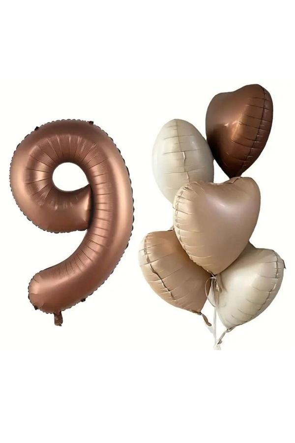 Parti Sürprizi Çikolata Karamel Kalpli 9 Yaş Folyo Balon Set - Image 1