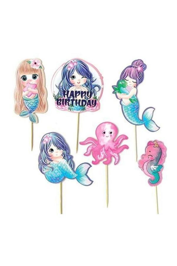 Parti Sürprizi Deniz Kızı Happy birthday 6 lı Kürdan - Image 1